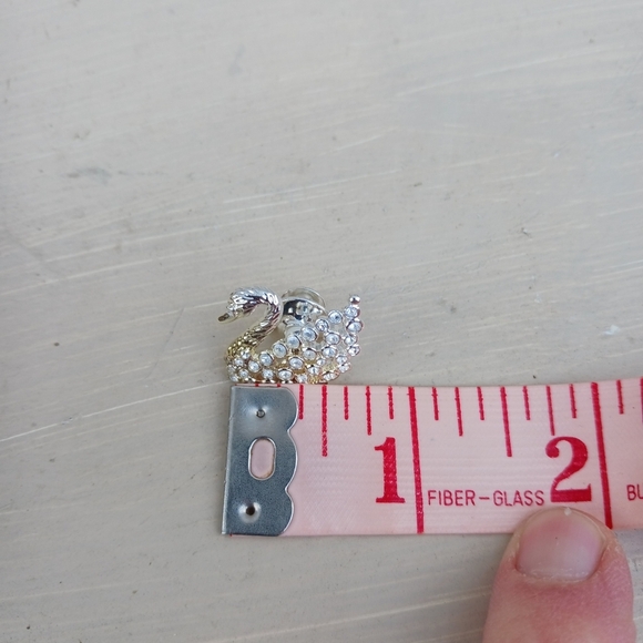 SWAROVSKI Vintage Lapel Tack Pin Silver Tone Swan Crytals Tiny - Picture 2 of 4